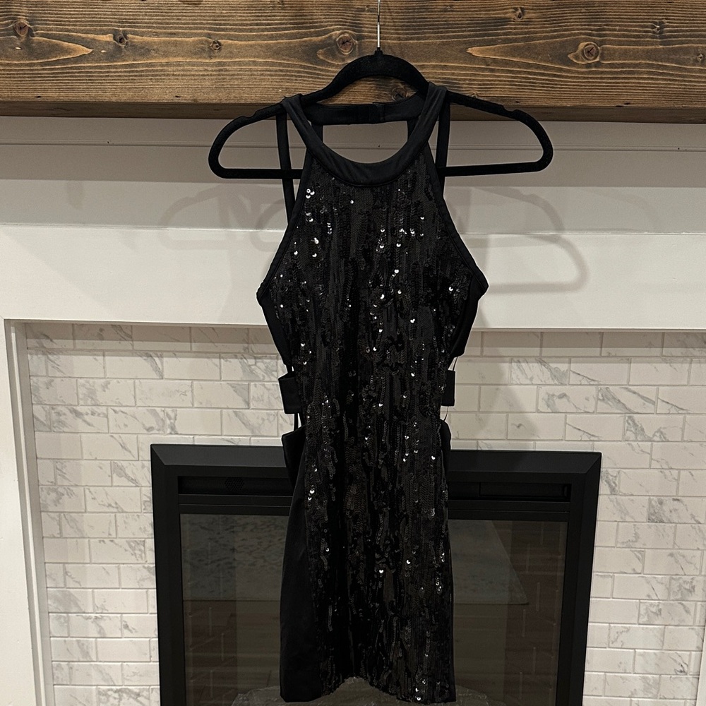 Bebe Black Sequin Dress with cutouts